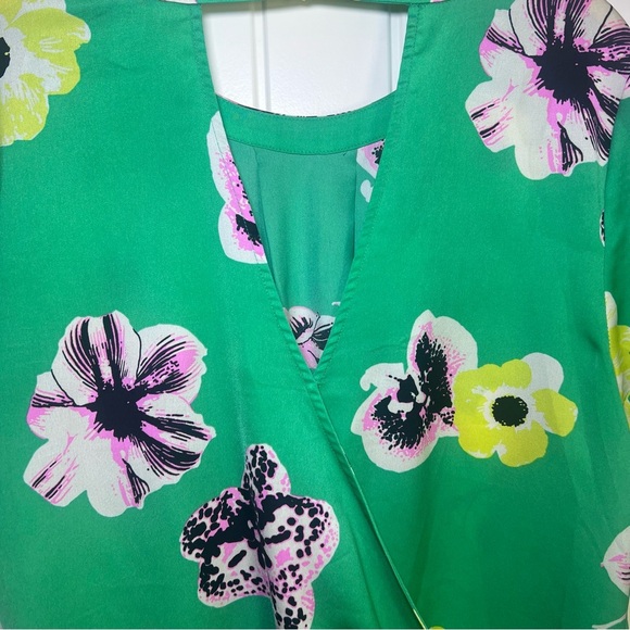 J Crew  Printed Cutaway Top Retro Punk Floral size S Green Boho Cut Out Back - Picture 4 of 10
